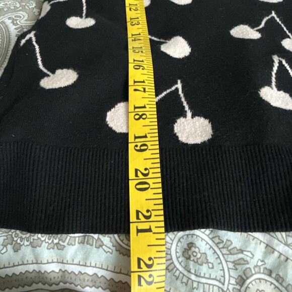 LOFT Black Back Button Sweater With Tan Cherry Print Lightweight Size Petite XS - Picture 6 of 9